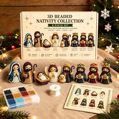 Nativity Bead Craft Kit 3D Beaded Craft Figurines Decor Beading Christmas Figures Kit