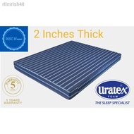 ▽℗▤URATEX Foam Matress With Cover 2 Inch Thick Single Double Queen Size COD