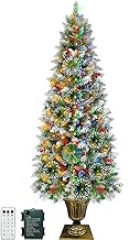 TURNMEON 4 Foot 20 Inch Potted Artificial Christmas Tree in Gold Urn Base with Pine Cone Red Berries for Indoor Outdoor Home Garden Christmas Front Door Decorations