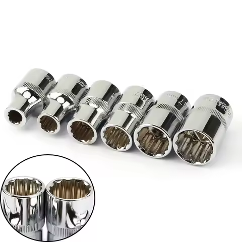 6Pcs 12 Point 1/2 Inch Drive Sockets Set Metric Mirror Socket for Wrench Cr-V Steel 8 10 12 14 17 19