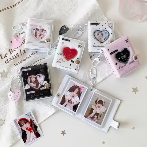32 Pockets 16 Pages Colorful Heart Photo Card Book Album for 2.1x1.5 Inch Bowknot Handy Instax Name 