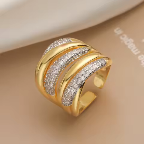 NEWBUY 2024 New Arrival Gold/Silver Color Geometric Ring For Women Shiny AAA CZ Inlay Copper Wedding