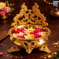Traditional Brass Peacock Urli Flower Bowl Decorative Home Temple Decor Vintage Brass Urli Pot Handc