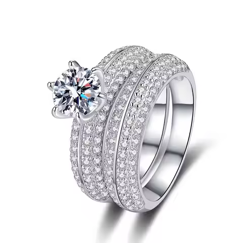 Luxury 1CT Moissanite Ring set White Gold AU585/AU750 Engagement Ring With Band Women Wedding Annive