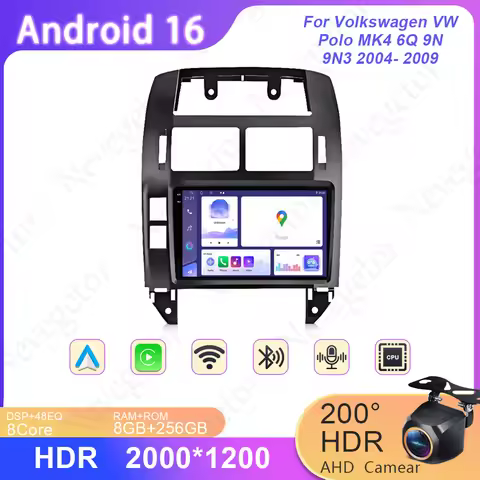 For Volkswagen VW Polo MK4 6Q 9N 9N3 2004- 2009 4G Wifi BT High-performance CPU HDR QLED Screen Dash