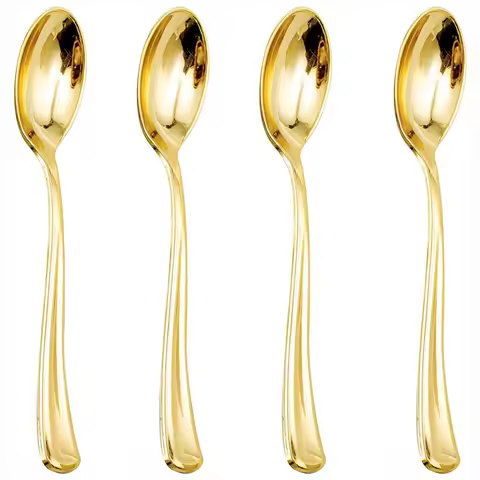 25/50/100Pcs Golden Plastic Spoons, 6.7-Inch Disposable Spoons, Silverware for Party, Weddings or Da