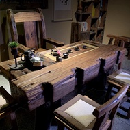 Old Ship Wood Table-Chair Set Solid Wood Kung Fu Tea Table Outdoor Original Ecology Tea Table Old St