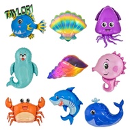 TAYLOR1 Kids Birthday Party Decoration, Inflatable Cartoon Ocean Animal Aluminum Foil Balloon, Octopus/Shark/Crab/Whale/Shell/Sea Lion Baby Shower Supplies