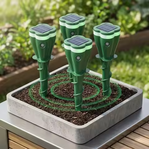 4-Pack Solar Mole Repellent Spikes, Waterproof Lawn Garden Stakes, Effectively Repel Moles, Voles, G