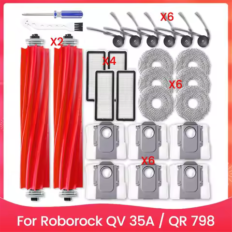 Accessories Kit for Roborock QV 35A / QR 798 Vacuum Cleaner Main Side Brush HEPA Filter Mop Cloth Du