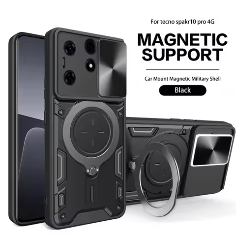 For Tecno Spark 10 Pro 4G Case Luxury Sliding Window PC + TPU Cover Stand Armor ShockProof Case For 
