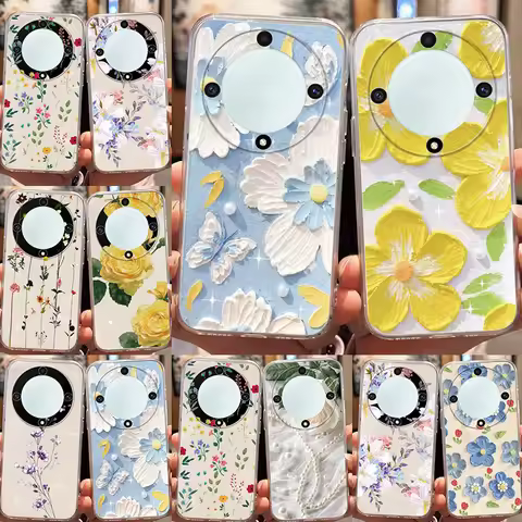 Blue Light Flowers Phone Case For Honor 400 90 200 Pro Magic 5 6 7 Lite 70 X9c X9a X9b X8c X8a X7a X