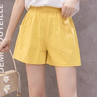 Ready Stock Women Solid Color High Waist Linen Shorts Loose Casual Hot Short Pants
