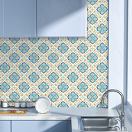 1 Roll Bohemian Self-Adhesive Wallpaper, Blue Brown Floral Geometric Diamond Design, Peel And Stick 