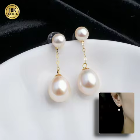 NYMPH Real 18K Gold Earrings Fine Jewelry AU750 Natural Freshwater Pearl Round Party Gift For Women 