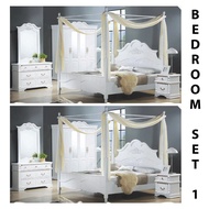 MODERN BEDROOM SET /4 DOORS WARDROBE / BEDFRAME/ DRESSING TABLE/ 1PCS SIDE TABLE/COUNTRY DESIGN/SET 