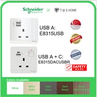 Schneider Electric AvatarOn- 13A 250V Switched Socket with 2.1A USB Charger or USB A + C