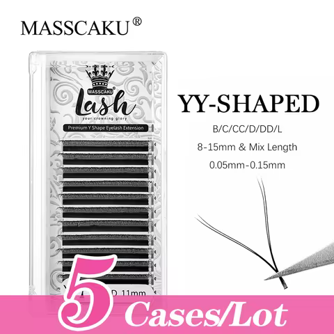 5case/lot Wholesale Premium 8-15mm & Mix Length YY Lashes Korea PBT Materials Matte Black Y Eyelash 