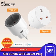 1-5pcs Sonoff S60 Eu/uk Wifi Socket Smart Home Plug Power Monitor Outlet Voice/ewelink Remoter Contr