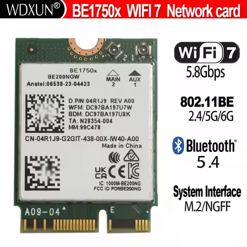 BE1750x Latest Killer Wi-Fi Card Wi-Fi 7 Tri-Band 2.4/5/6 GHz 5.8Gbps BT5.4 Support M.2 PCIe 802.11B