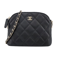 CHANEL 經典雙C LOGO菱格小牛皮貝殼/斜背包 (黑色)/平行輸入