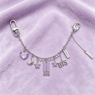 BTS Metal Pendant Chain  Heart Microphone Letters  Pendant Keychain Trendy Hip- Hop