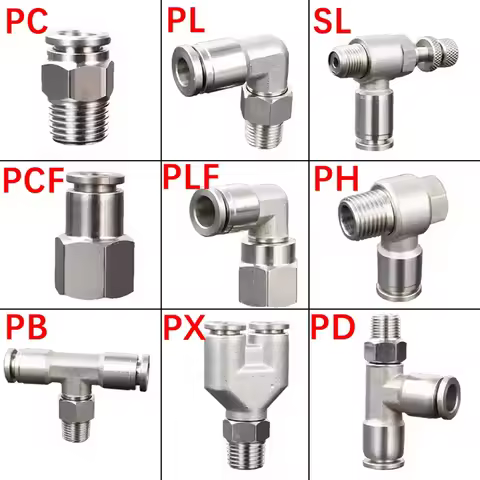 Quick Release Fitting Pneumatic Connectors 304 Stainless PCF PL PLF SL PC PB 1/8 1/4 1/2 BSP Push In