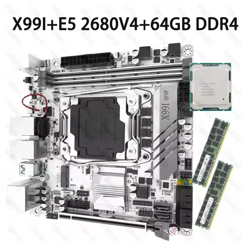 JGINYUE X99 Itx Server Motherboard Set Processor LGA 2011-3 With E5 2680V4 With 2*32GB=64GB DDR4 ECC
