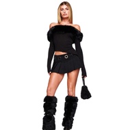 IAMGIA Luxurious Lightweight Fur One-Shoulder Pullover - Slim-Fit Top for Girls