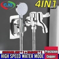 CJQ Faucet Black / Silver Handheld Shower Head with Holder Hose Two Faucet Full Set 5 Spray