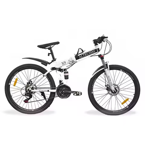 X9 21-Speed Shimano Folding Mountain Bike – 26" Full Suspension MTB with Dual Disc Brakes, Steel Fra