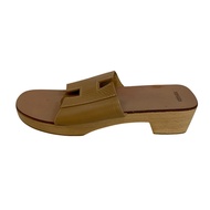 [Used] HERMES Hermes 24.5 Quevlar Flat Shoes Pumps H-shaped Wood Sole Sandals Beige