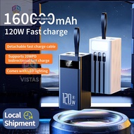 Vistas New 120W Power Bank 160000mAh Fast charging Mobile Battery Portable Charger PowerBank 3 Cable