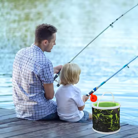 Folding Bucket 17cm High 18cm Diameter R om Color Fish Net Water Rope Durable Live Fish Container Ca