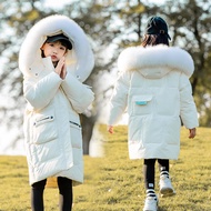 Girls Winter Thickened down Jacket Anti-Drizzle Anti-Snow Anti-Wind Medium-Length Fur Collar Outerwe