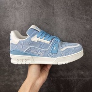 🤩必備人氣板鞋🤩 路易威登LV Trainer淺藍丹寧牛仔低幫復古百搭運動鞋 | Louis Vuitton LV Trainer Light Blue Denim Low-top Casual Sn