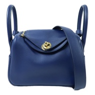 HERMES Swift皮革Mini Lindy金扣手挽肩背兩用袋Bleu Encre