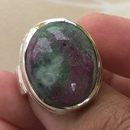 Cincin perak batu delima zoisite asli dari afrika