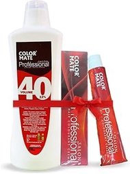 Color Mate Salon Professional hair colourant creme (2 tubes) 80g + Hair Colour Developer 40Vol 12% |