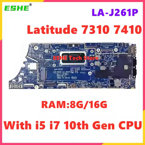 FDX40 LA-J261P For Dell Latitude 7310 7410 Laptop Motherboard With i5 i7 10th Gen CPU RAM 8G 16G 0GY