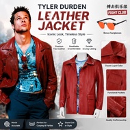 Fight Club Tyler Durden Cosplay Costume Men Red Leather Jacket Shirt Glasses Halloween Outfit Set