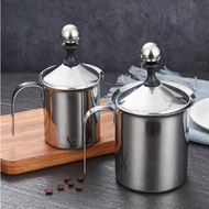 【Ready From MY】Stainless Steel Manual Milk Frother Hand Pump Milk Foamer with Filter Screen