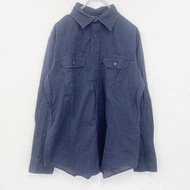 古著 BANANA REPUBLIC 長袖全印花襯衫，復古設計，胸前口袋，海軍藍，L 碼