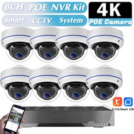 8MP 4K POE 8CH NVR Security System Tuya Smart APP AI Human Detection Weatherproof Dome Camera 20M Ca