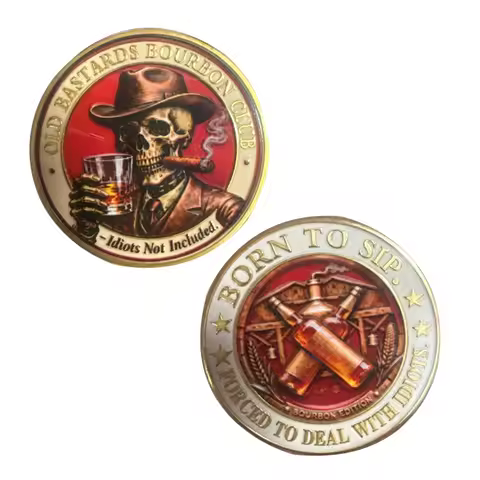 Old Bastards Bourbon Club Round Double Golden Plated Coin Bourbon Whiskey Skull Challenge Coins Coll