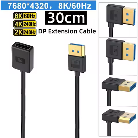 0.3M DisplayPort 1.4 Extension Cable Up/Down/Left/Right Angle 90 Degree DP 8K60Hz 4K144Hz Video Audi