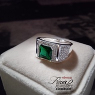 cincin lelaki permata hijau petak silver 915, cincin perak lelaki permata hijau petak, silver 925 me