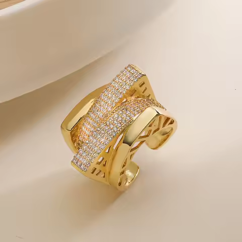 NEWBUY Luxury AAA Cubic Zirconia Pave Setting Copper Jewelry Trendy Gold Color Wedding Rings For Wom