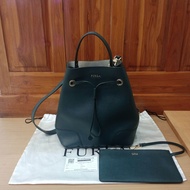 Used Furla (22×26×13cm)Stacy Saffiano Bucket Leather สี Forest green  กดสั่งทักแชทก่อนนะค่ะ