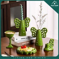 Keep Home Modern Elegant Dining Set Ceramic Goblet Dessert Plate Goblet Butterfly Candle Holder Set